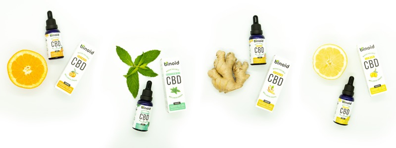 Binoid CBD tincture product photography with fruit and botanicals
